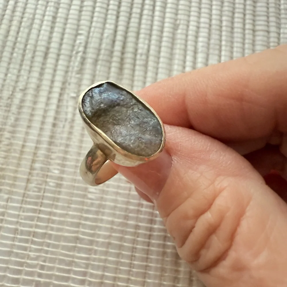 Sterling raw labradorite ring 6 1/2 - Picture 6 of 11
